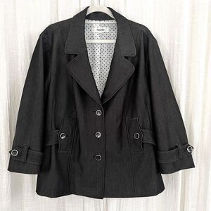 Jones Studio Black Shimmery Button Down Satin Lined Blazer Jacket - Plus 20W